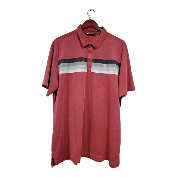 Travis Mathew Polo Shirt Mens XL Burgundy Red Chambray Golf Casual Short Sleeve - Picture 1 of 13